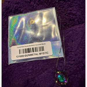 New BAR by Alexa Rae Gunmetal Mystic Crystal Glow Square Necklace